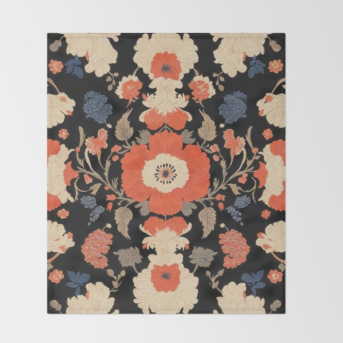Floral Symphony of Elegance Stitch Pattern Throw Blanket Gallery Image 2