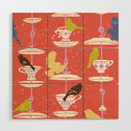 Garden Bird feeding happy red Wood Wall Art Gallery Image 1