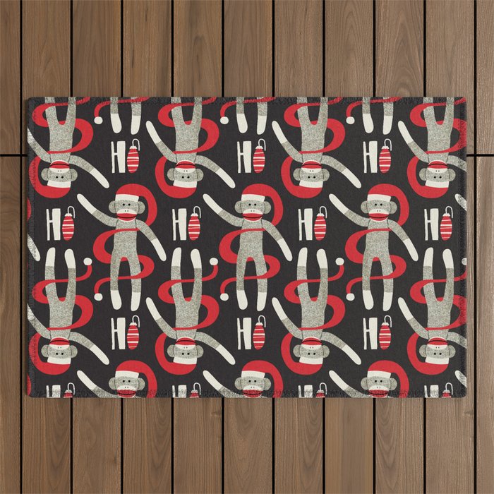 Sock Monkey Santa Outdoor Rug Gallery Image 1
