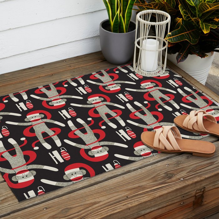Sock Monkey Santa Outdoor Rug Gallery Image 2