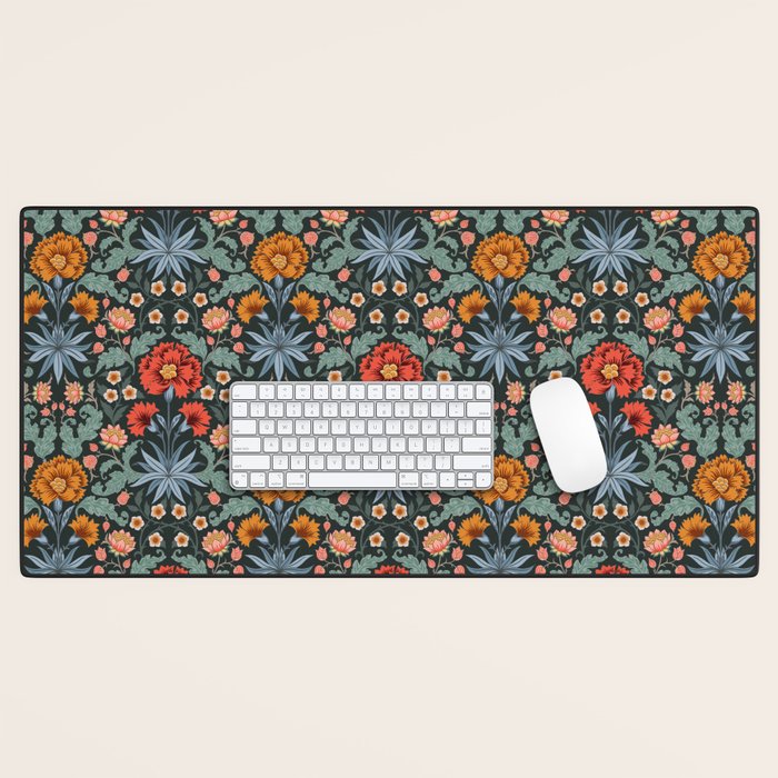Victorian Carnation in Moody Red and Blue Desk Mat Gallery Image 1