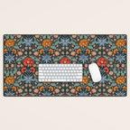Victorian Carnation in Moody Red and Blue Desk Mat Gallery Image 1