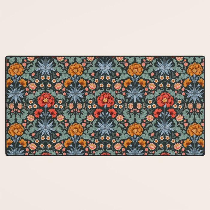 Victorian Carnation in Moody Red and Blue Desk Mat Gallery Image 3