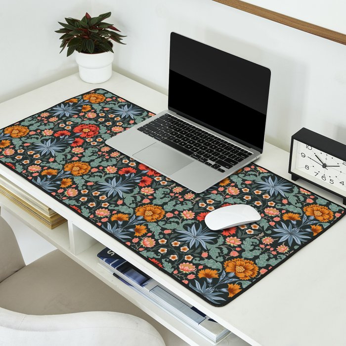 Victorian Carnation in Moody Red and Blue Desk Mat Gallery Image 2