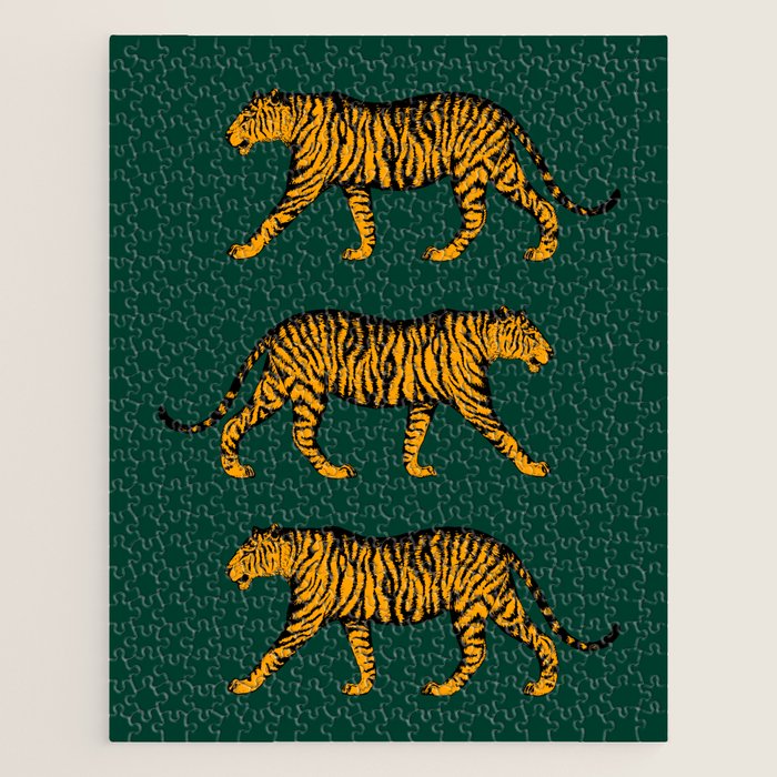 Tigers (Dark Green and Marigold) Jigsaw Puzzle Gallery Image 1