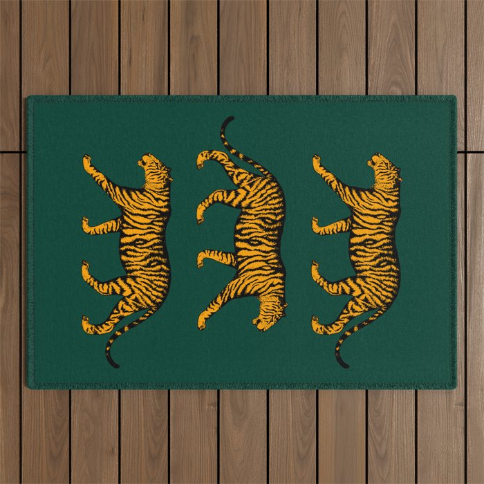 Tigers (Dark Green and Marigold) Outdoor Rug Gallery Image 1