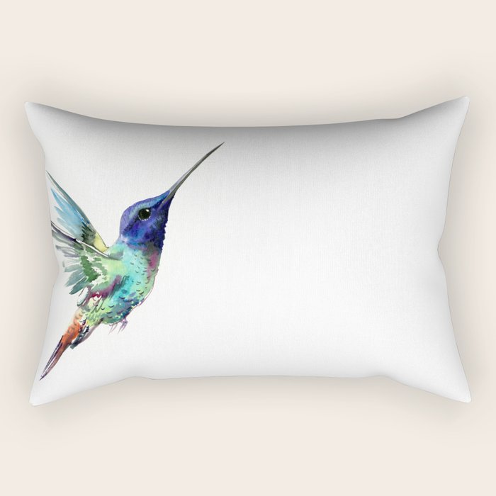 Flying Hummingbird flying bird, turquoise blue elegant bird minimalist design Rectangular Pillow Gallery Image 2