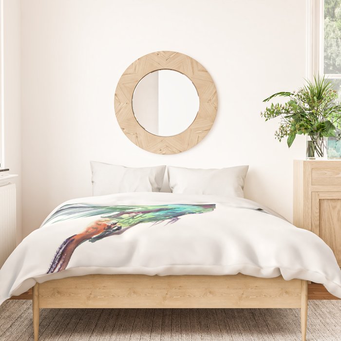 Flying Hummingbird flying bird, turquoise blue elegant bird minimalist design Duvet Cover Gallery Image 3