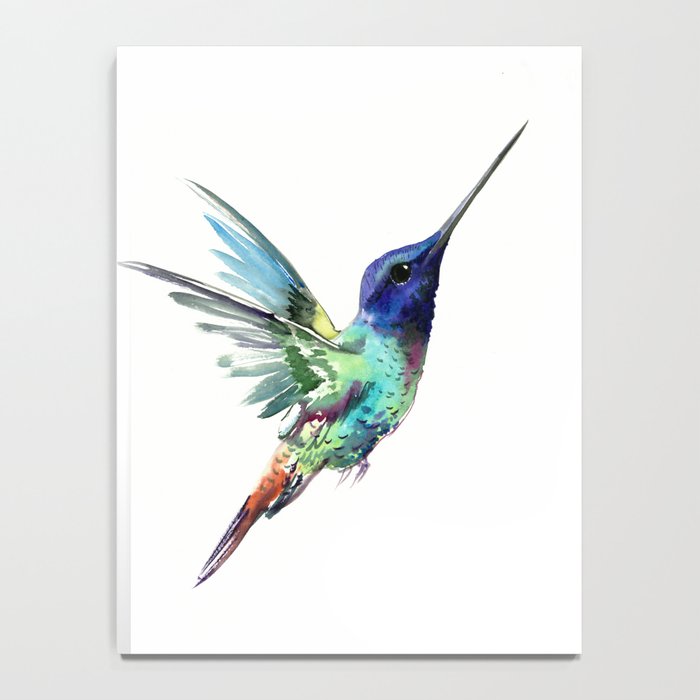 Flying Hummingbird flying bird, turquoise blue elegant bird minimalist design Notebook Gallery Image 4