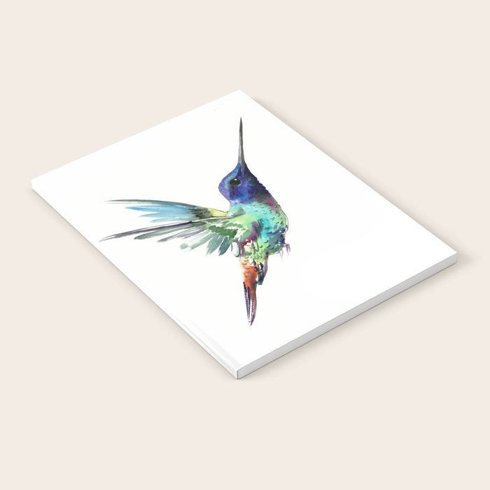 Flying Hummingbird flying bird, turquoise blue elegant bird minimalist design Notebook Gallery Image 2