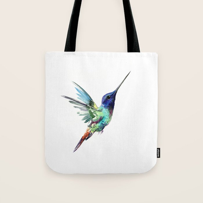 Flying Hummingbird flying bird, turquoise blue elegant bird minimalist design Tote Bag Gallery Image 1