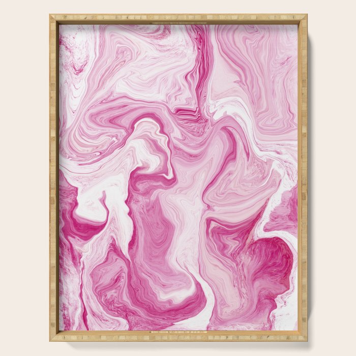 Pink Tones White Liquid Painting Swirl Serving Tray Gallery Image 1