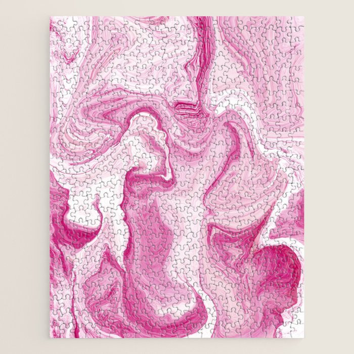 Pink Tones White Liquid Painting Swirl Jigsaw Puzzle Gallery Image 1
