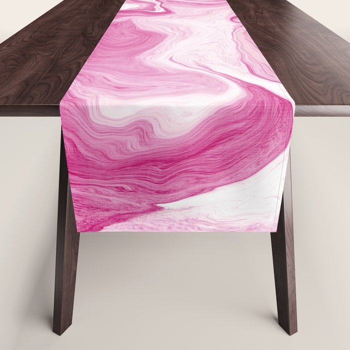 Pink Tones White Liquid Painting Swirl Table Runner Gallery Image 1
