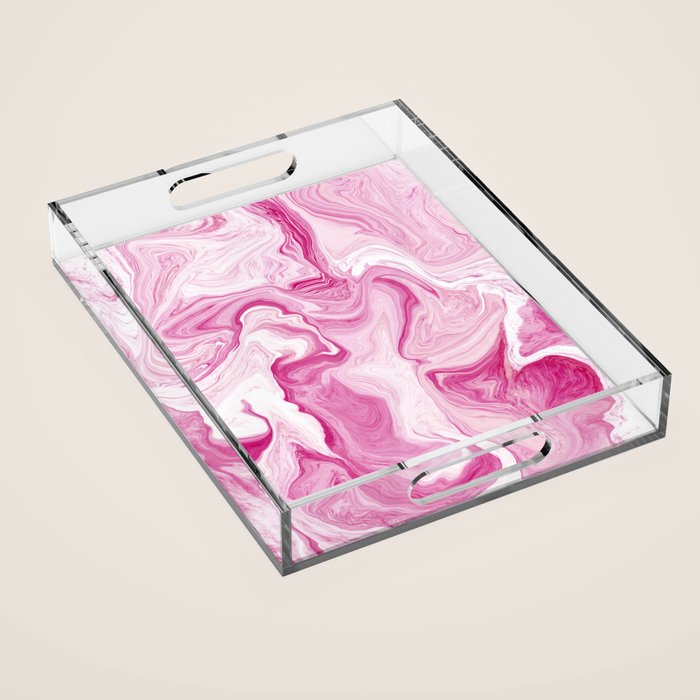 Pink Tones White Liquid Painting Swirl Acrylic Tray Gallery Image 1