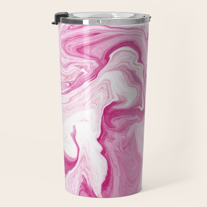 Pink Tones White Liquid Painting Swirl Travel Mug Gallery Image 3