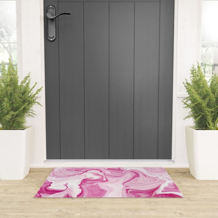 Pink Tones White Liquid Painting Swirl Welcome Mat Gallery Image 3