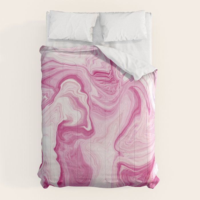 Pink Tones White Liquid Painting Swirl Comforter Gallery Image 1