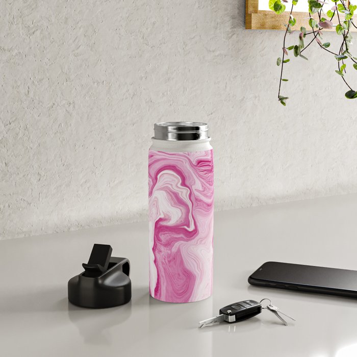 Pink Tones White Liquid Painting Swirl Water Bottle Gallery Image 4