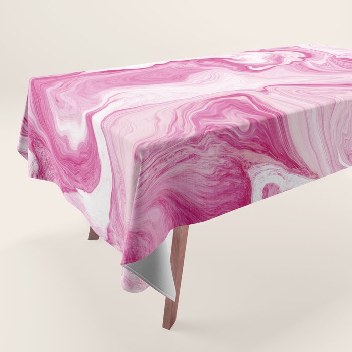 Pink Tones White Liquid Painting Swirl Tablecloth Gallery Image 1