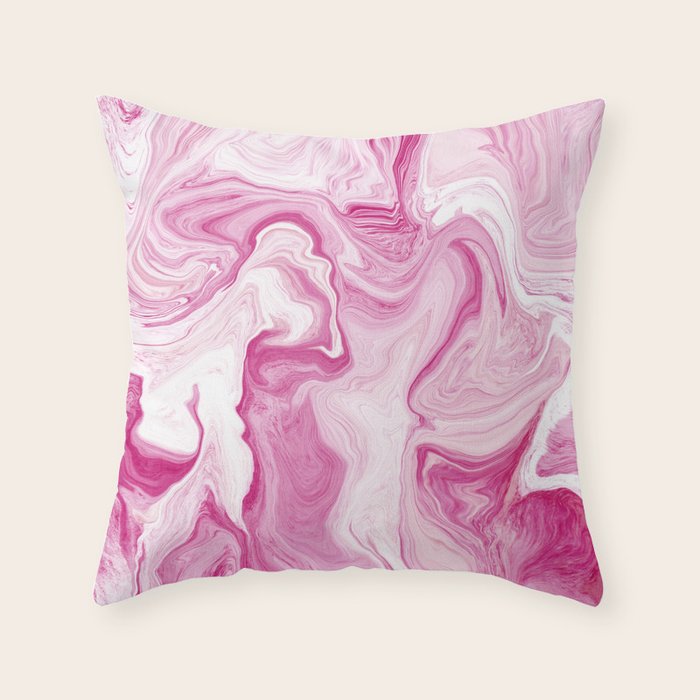 Pink Tones White Liquid Painting Swirl Throw Pillow Gallery Image 6