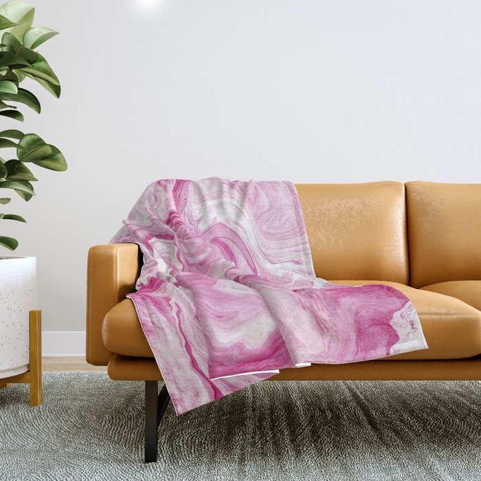 Pink Tones White Liquid Painting Swirl Throw Blanket Gallery Image 1