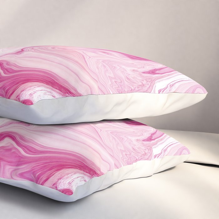 Pink Tones White Liquid Painting Swirl Pillow Sham Gallery Image 3