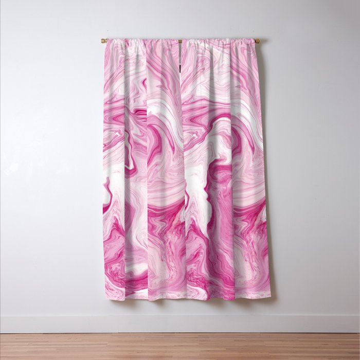 Pink Tones White Liquid Painting Swirl Window Curtain Gallery Image 3