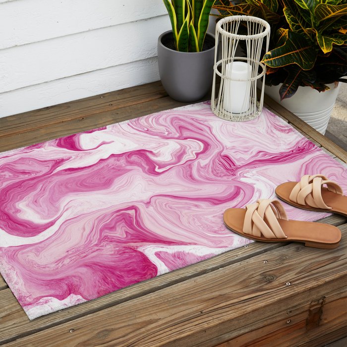 Pink Tones White Liquid Painting Swirl Outdoor Rug Gallery Image 2