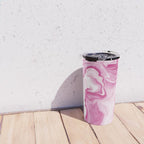 Pink Tones White Liquid Painting Swirl Travel Mug Gallery Image 4