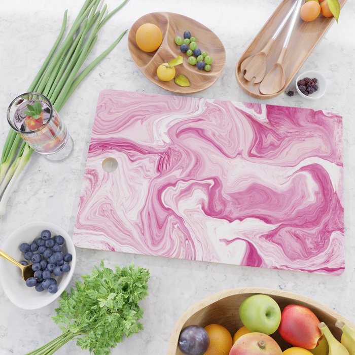 Pink Tones White Liquid Painting Swirl Cutting Board Gallery Image 2