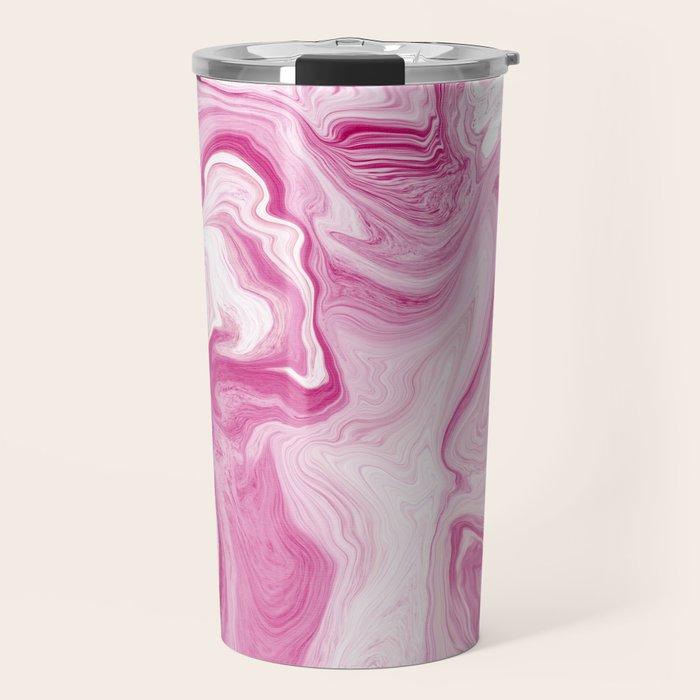 Pink Tones White Liquid Painting Swirl Travel Mug Gallery Image 1