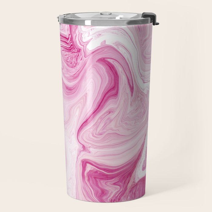 Pink Tones White Liquid Painting Swirl Travel Mug Gallery Image 2
