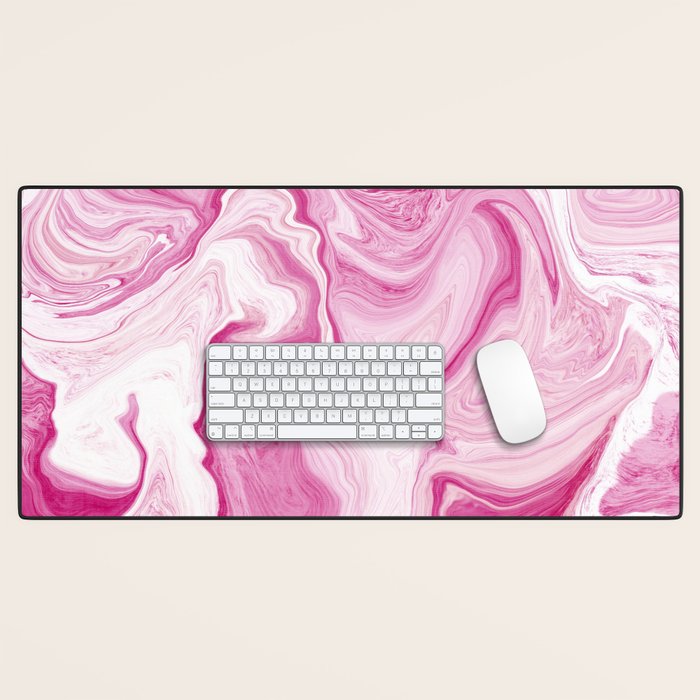Pink Tones White Liquid Painting Swirl Desk Mat Gallery Image 1