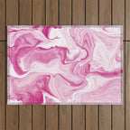 Pink Tones White Liquid Painting Swirl Outdoor Rug Gallery Image 1