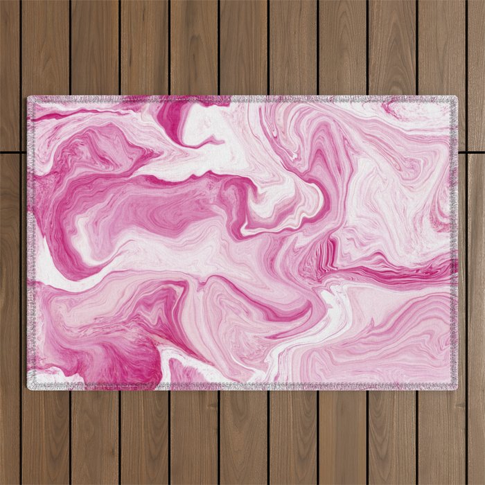 Pink Tones White Liquid Painting Swirl Outdoor Rug Gallery Image 1