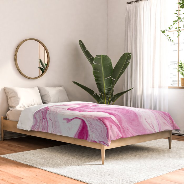 Pink Tones White Liquid Painting Swirl Comforter Gallery Image 2