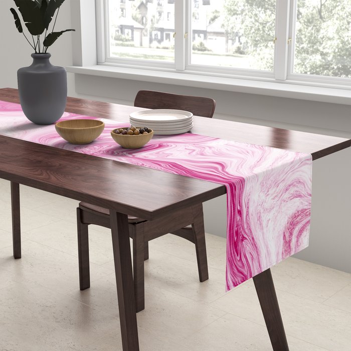 Pink Tones White Liquid Painting Swirl Table Runner Gallery Image 2