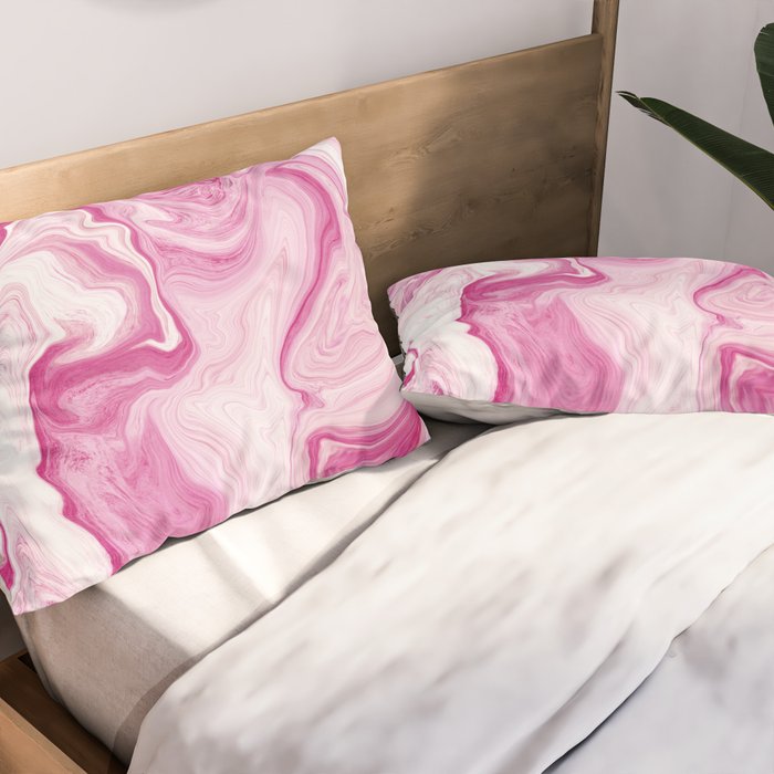 Pink Tones White Liquid Painting Swirl Pillow Sham Gallery Image 2