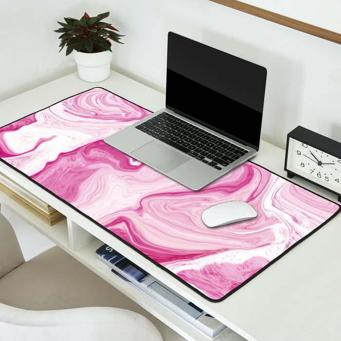 Pink Tones White Liquid Painting Swirl Desk Mat Gallery Image 2