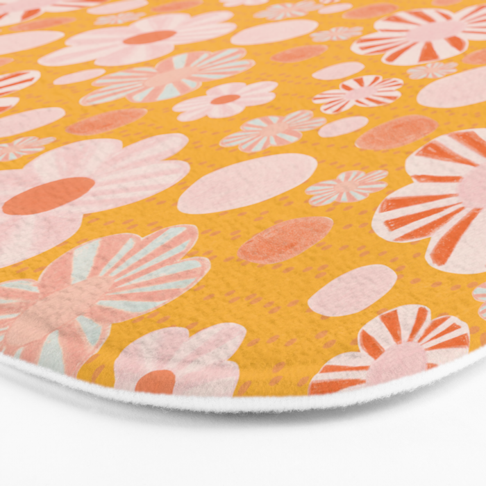 Pop Art Stripe Flowers in Retro Tangerine Bath Mat Gallery Image 3