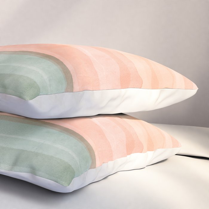 Light Sage Green Waves on a Peach Horizon, Abstract _watercolor color block Pillow Sham Gallery Image 3
