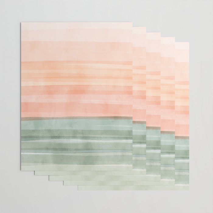 Light Sage Green Waves on a Peach Horizon, Abstract _watercolor color block Wrapping Paper Gallery Image 3