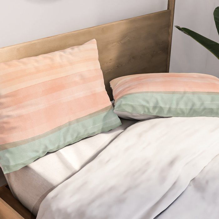 Light Sage Green Waves on a Peach Horizon, Abstract _watercolor color block Pillow Sham Gallery Image 2