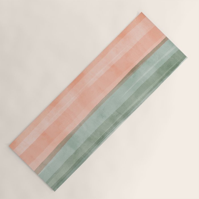 Light Sage Green Waves on a Peach Horizon, Abstract _watercolor color block Yoga Mat Gallery Image 1
