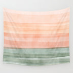 Light Sage Green Waves on a Peach Horizon, Abstract _watercolor color block Wall Tapestry Gallery Image 4