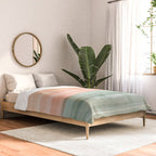Light Sage Green Waves on a Peach Horizon, Abstract _watercolor color block Comforter Gallery Image 2