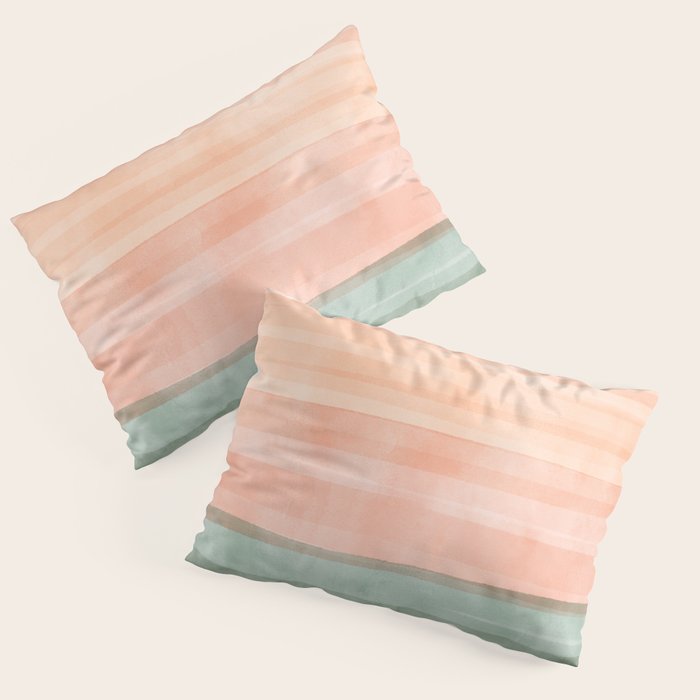 Light Sage Green Waves on a Peach Horizon, Abstract _watercolor color block Pillow Sham Gallery Image 3