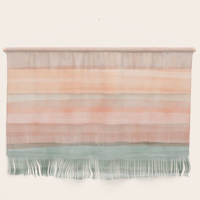 Light Sage Green Waves on a Peach Horizon, Abstract _watercolor color block Wall Hanging Gallery Image 1