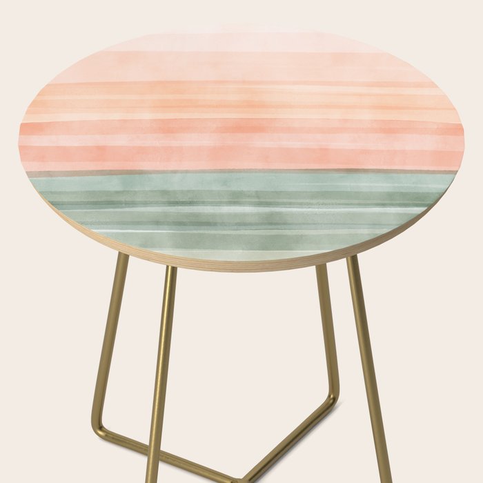 Light Sage Green Waves on a Peach Horizon, Abstract _watercolor color block Side Table Gallery Image 2
